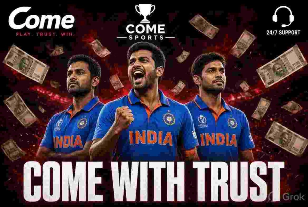 ComeGame with Trust – Come Sports banner featuring Indian cricket players Hardik Pandya and Virat Kohli